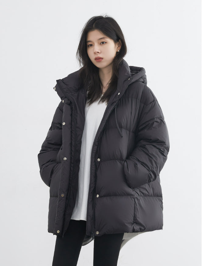 Mid-length 90 White Duck Down Puffer Coat With Hood Three-proof Jacket