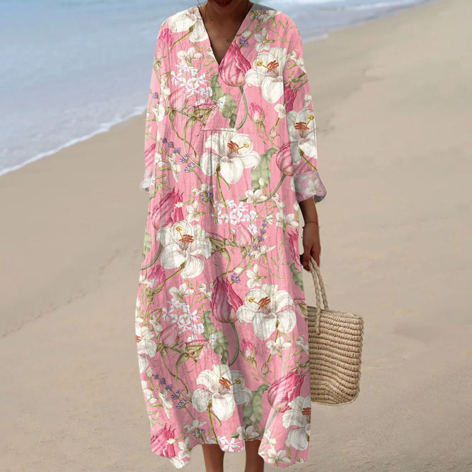 Long-sleeve Shirt  Womens Casual Floral Maxi Dress