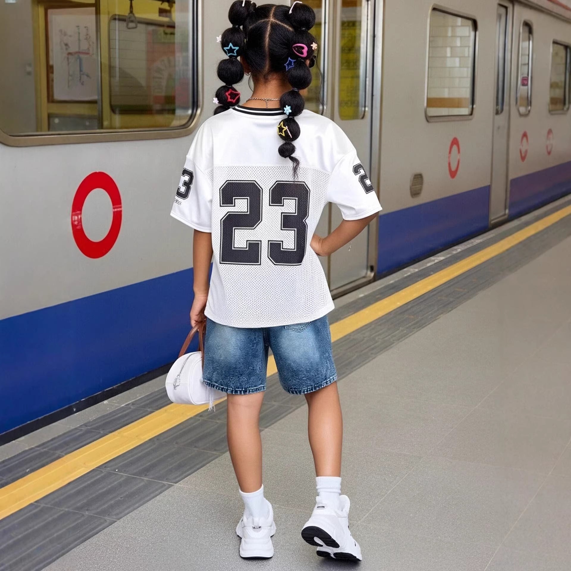 Street-style Distressed Wash Girls Denim Shorts