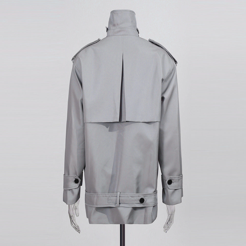 Womens Stylish Double-breasted Cropped Trench Coat