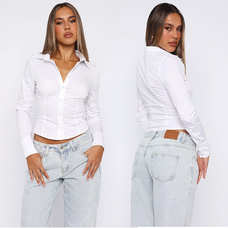 Womens Top Solid Color Slim-fit Ladies Long-sleeve  Elegant