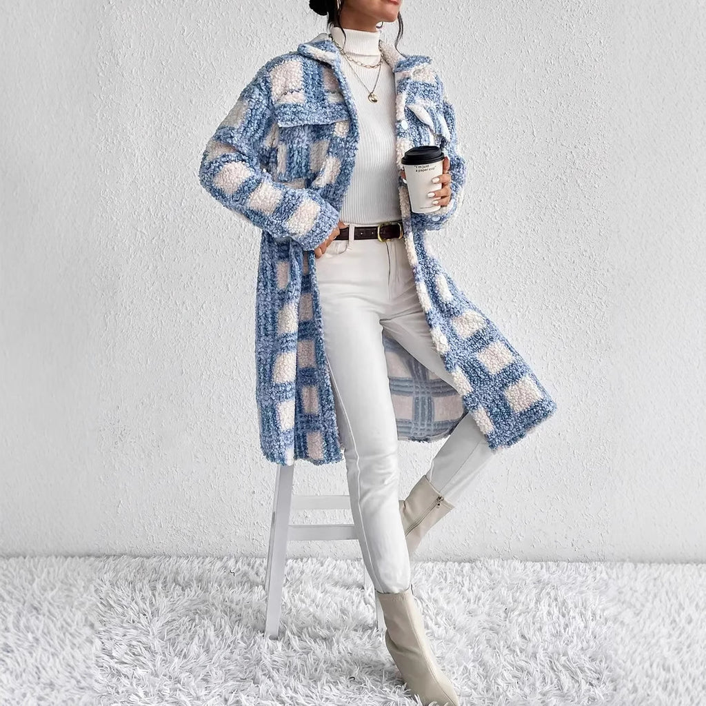 Womens Flap-Pocket Plaid Jacket With A Padded Design