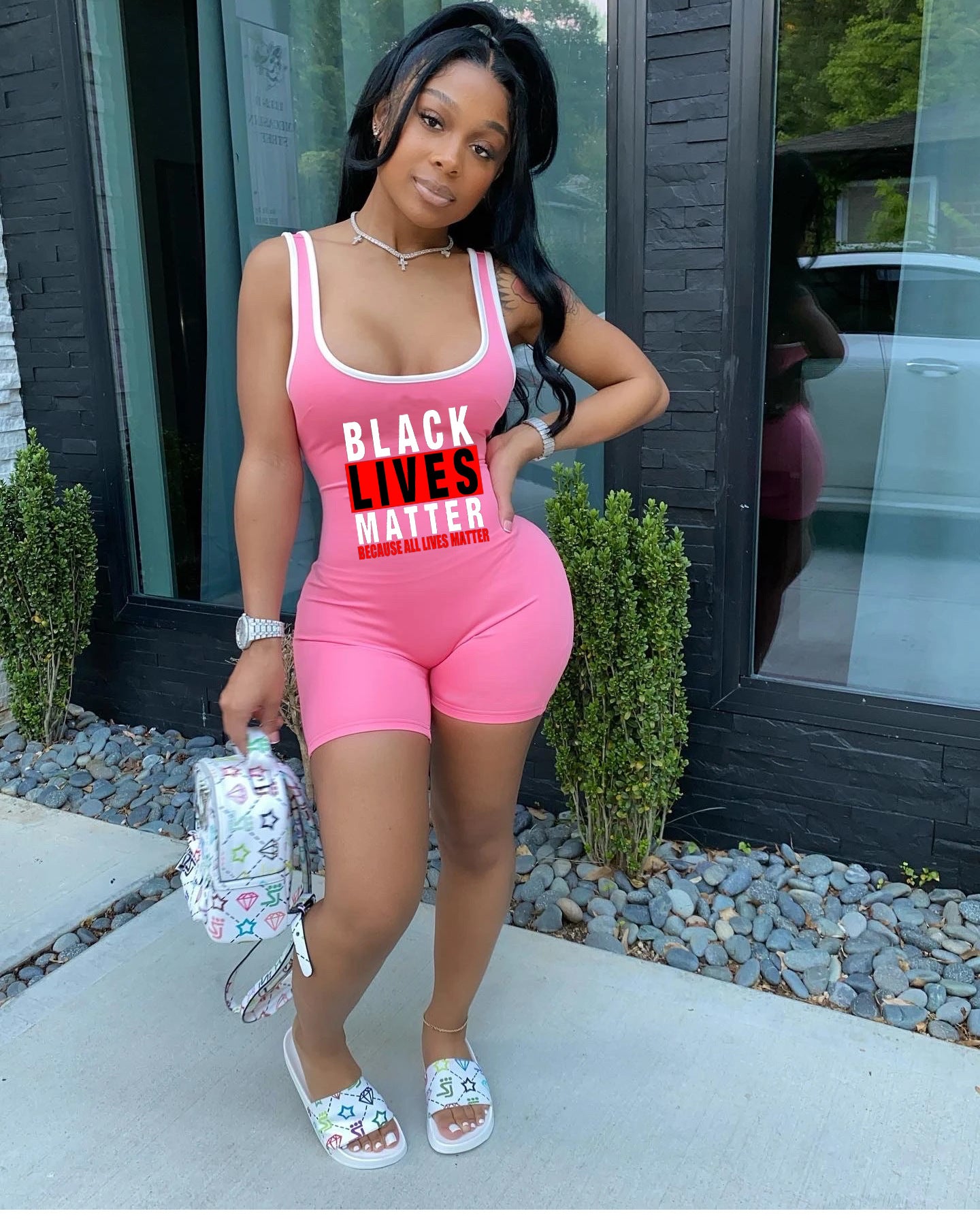 Letter print tank top jumpsuit