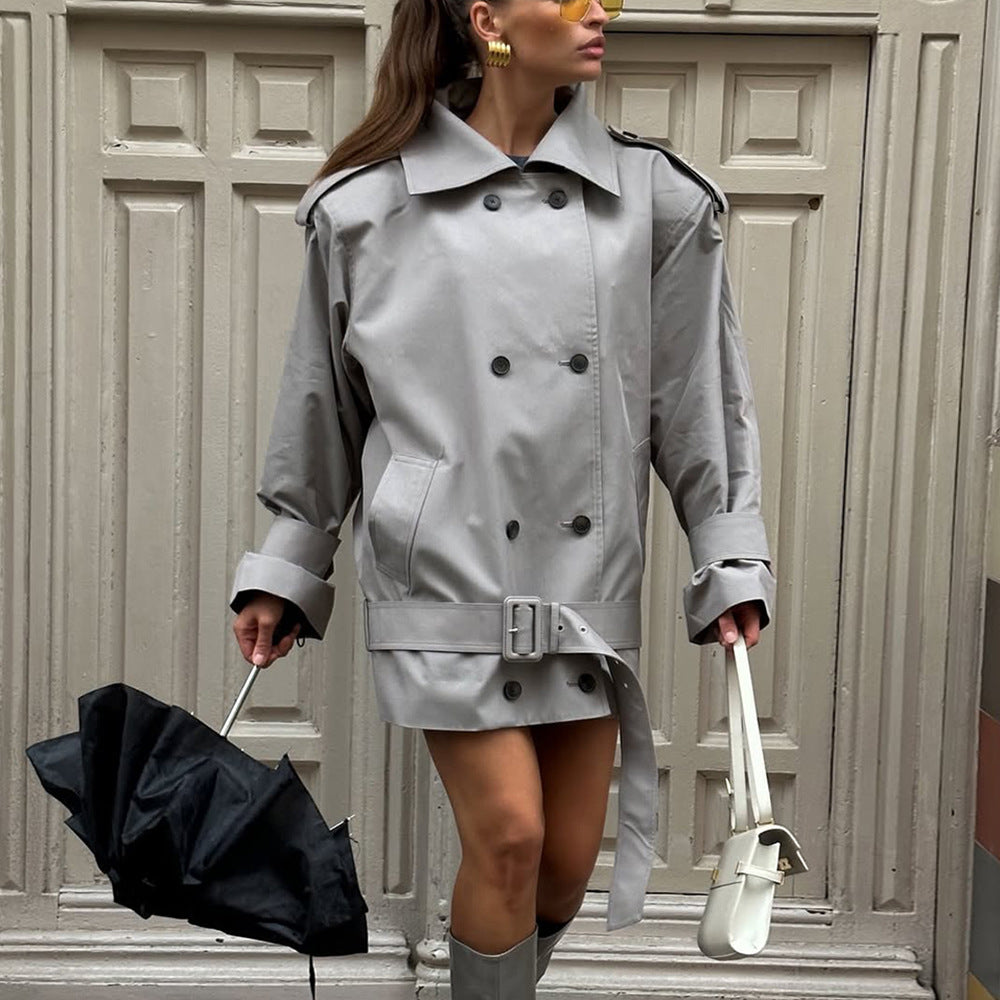 Womens Stylish Double-breasted Cropped Trench Coat