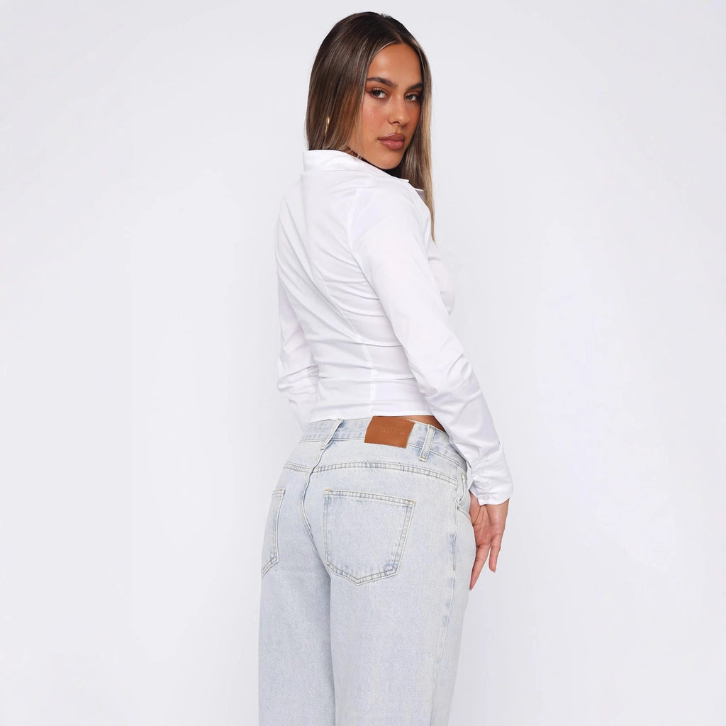 Womens Top Solid Color Slim-fit Ladies Long-sleeve  Elegant