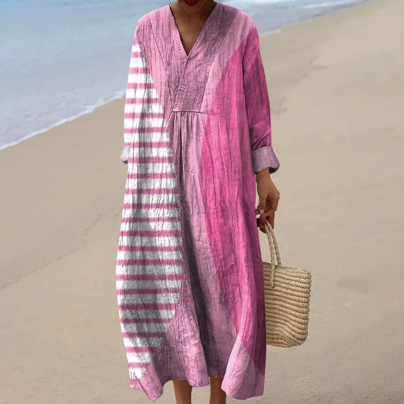 Long-sleeve Shirt  Womens Casual Floral Maxi Dress