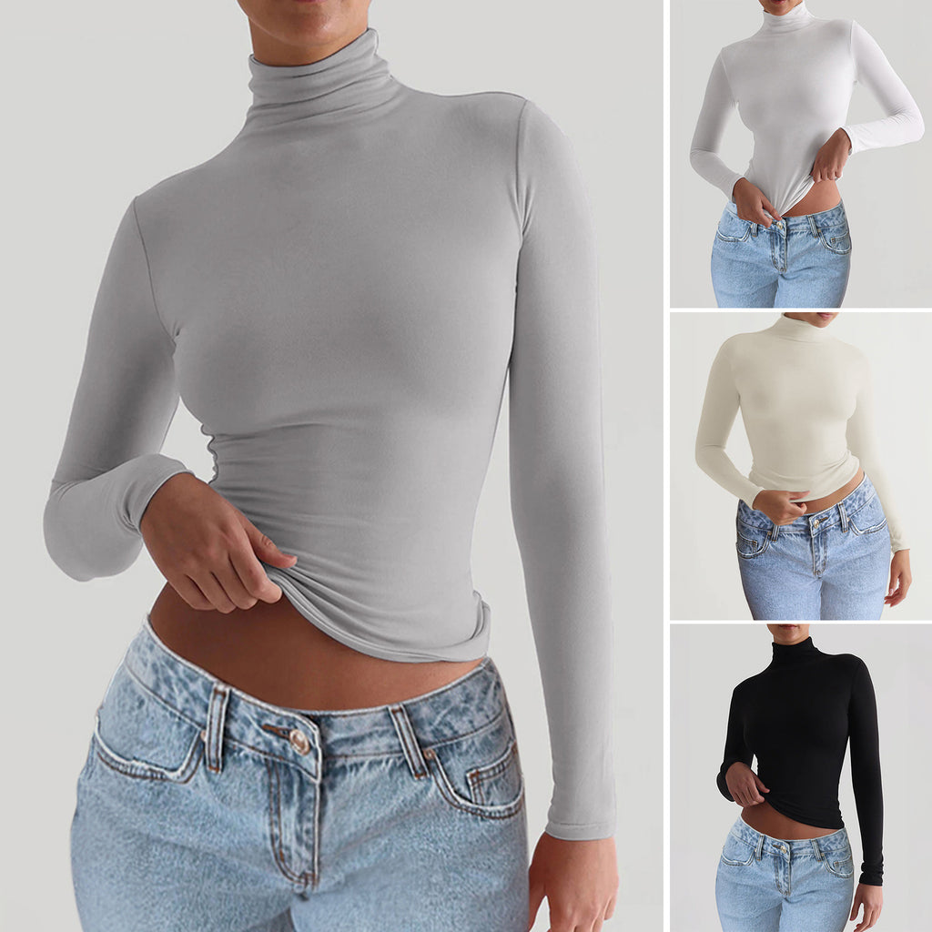 Y2K Slim Turtleneck T-shirt Fashion Casual Long-sleeved Pullover Tight Top Women's Clothing