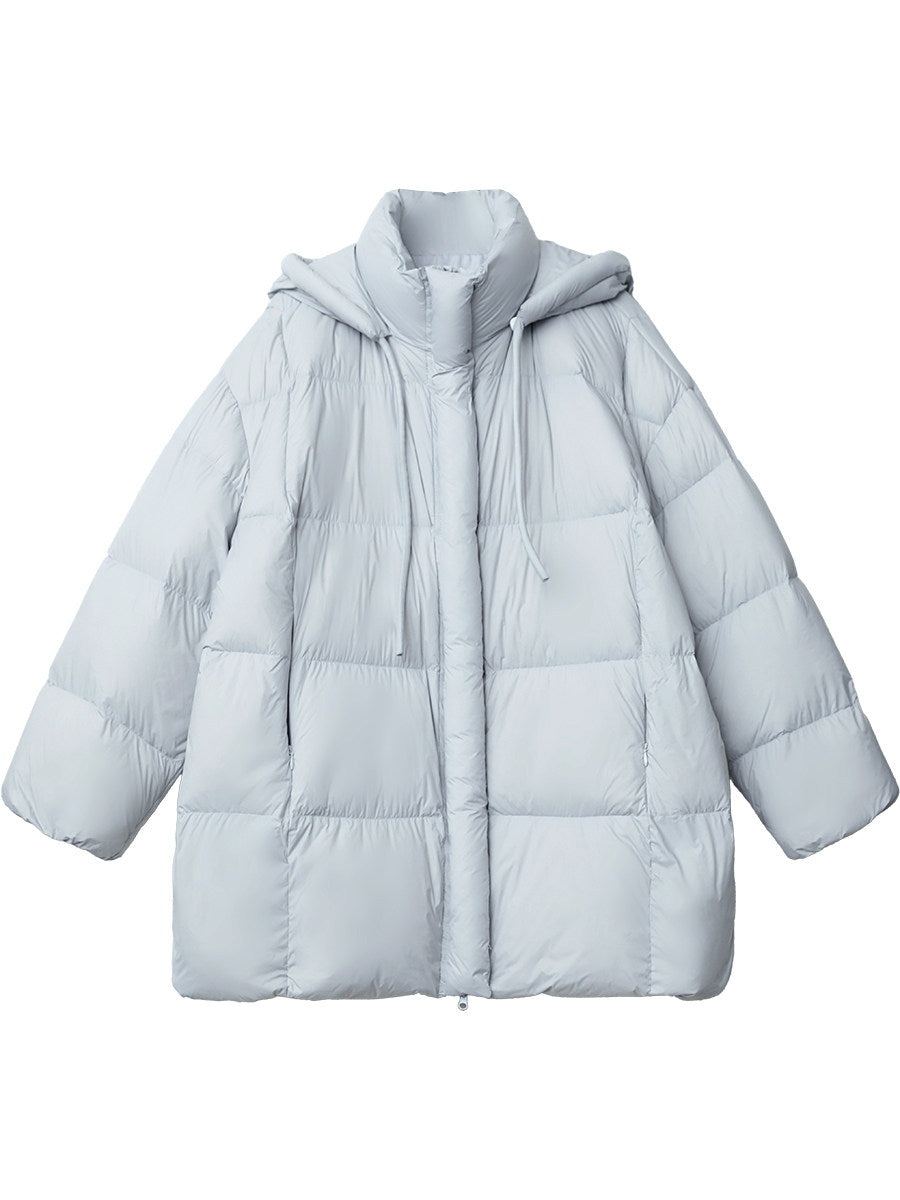 Mid-length 90 White Duck Down Puffer Coat With Hood Three-proof Jacket