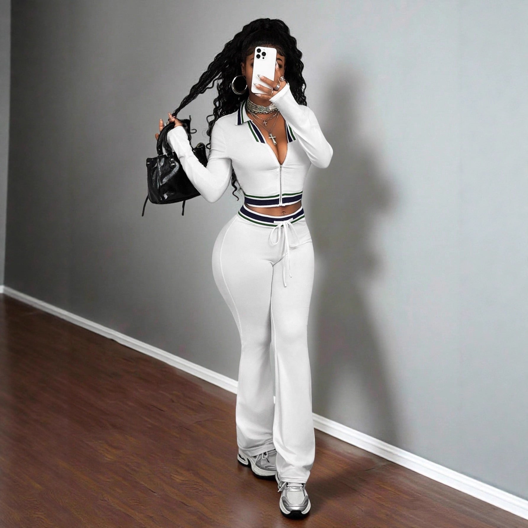 Crop Top And Tight-Fit Casual Sports Two-Piece Set