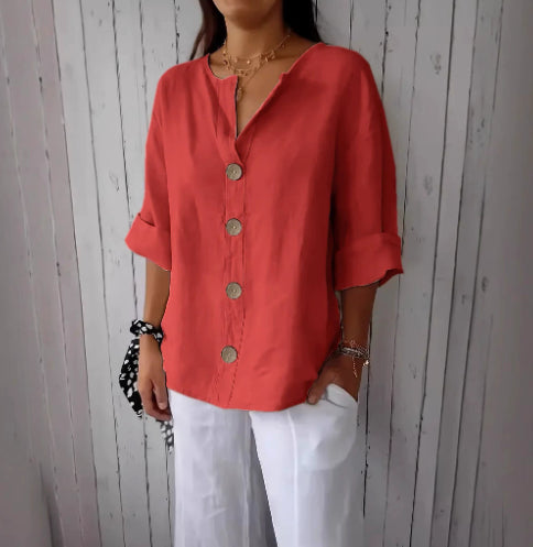 V-neck Pullover Shirt Fashion Casual Long-sleeved Top Women's Clothing