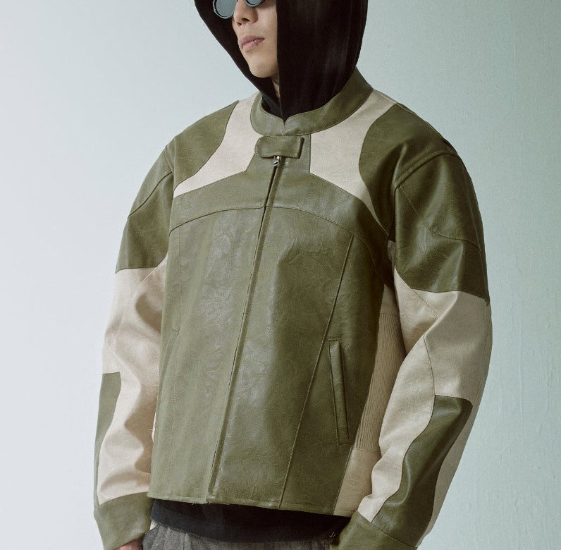 Distressed, Relaxed-fit Biker Leather Jacket