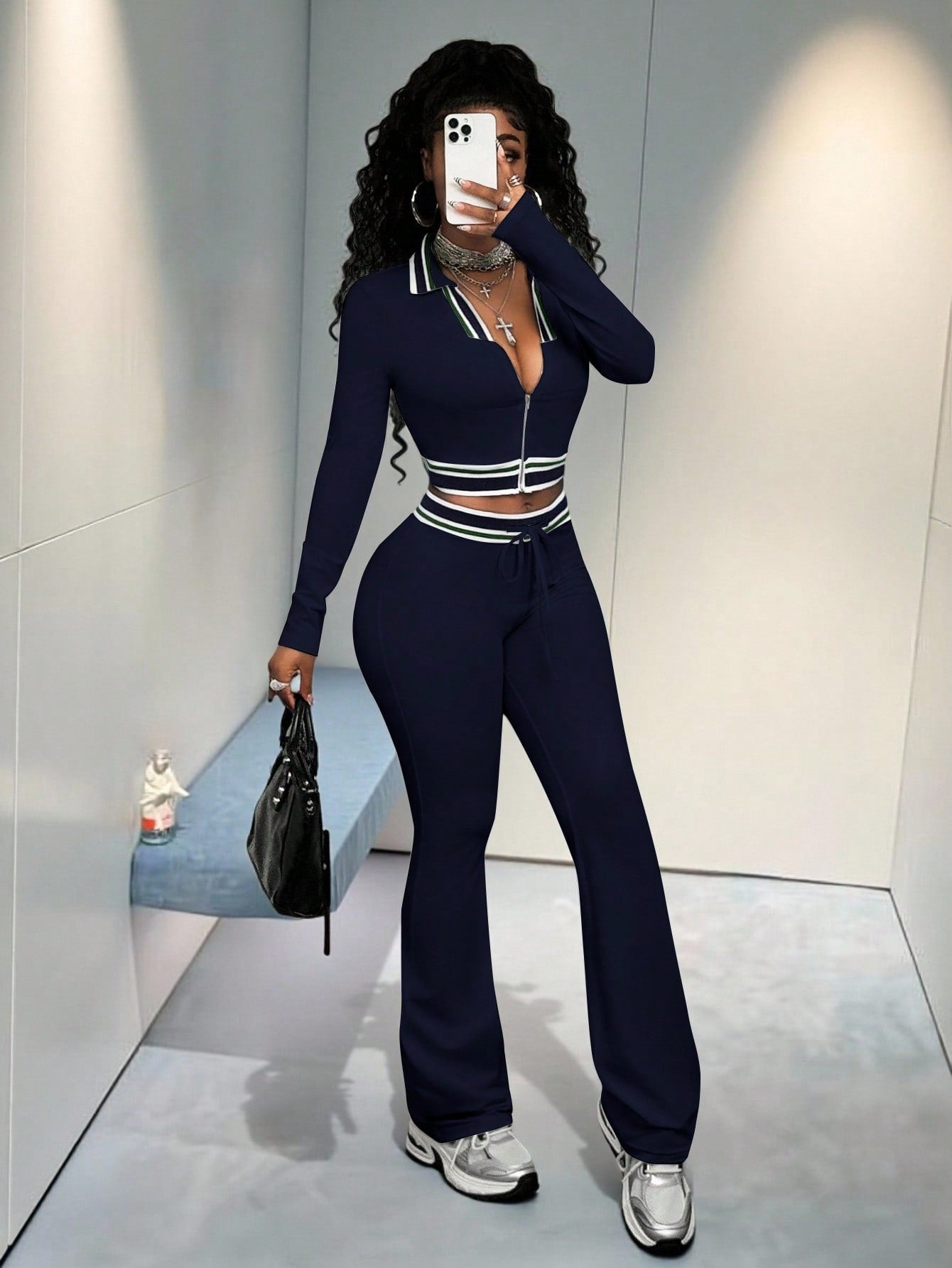 Crop Top And Tight-Fit Casual Sports Two-Piece Set