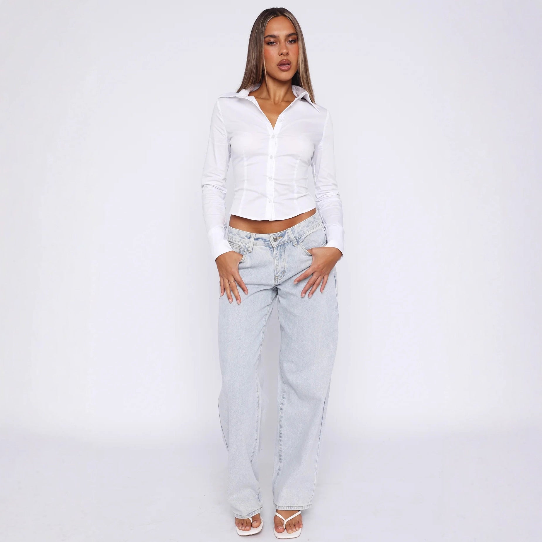 Womens Top Solid Color Slim-fit Ladies Long-sleeve  Elegant