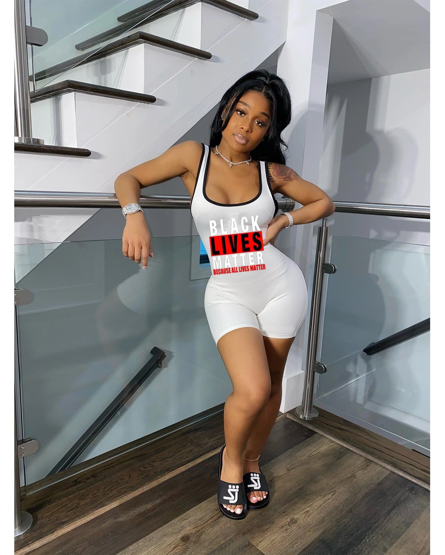 Letter print tank top jumpsuit