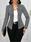 Autumn Winter Houndstooth Blazer Long-Sleeve Cardigan Coat