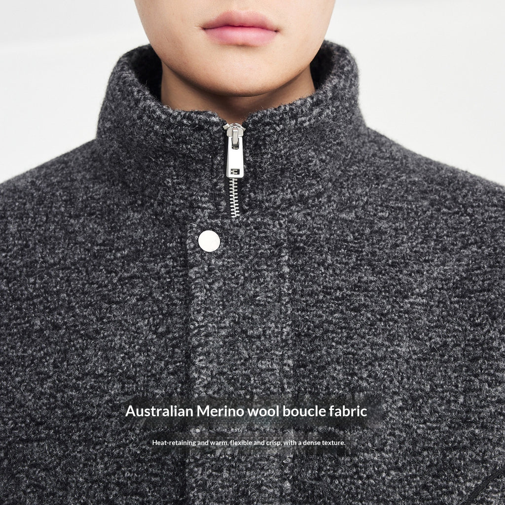 Mens Mixed-Color Wool Circle-Weave Overcoat With A Stand-Up Collar