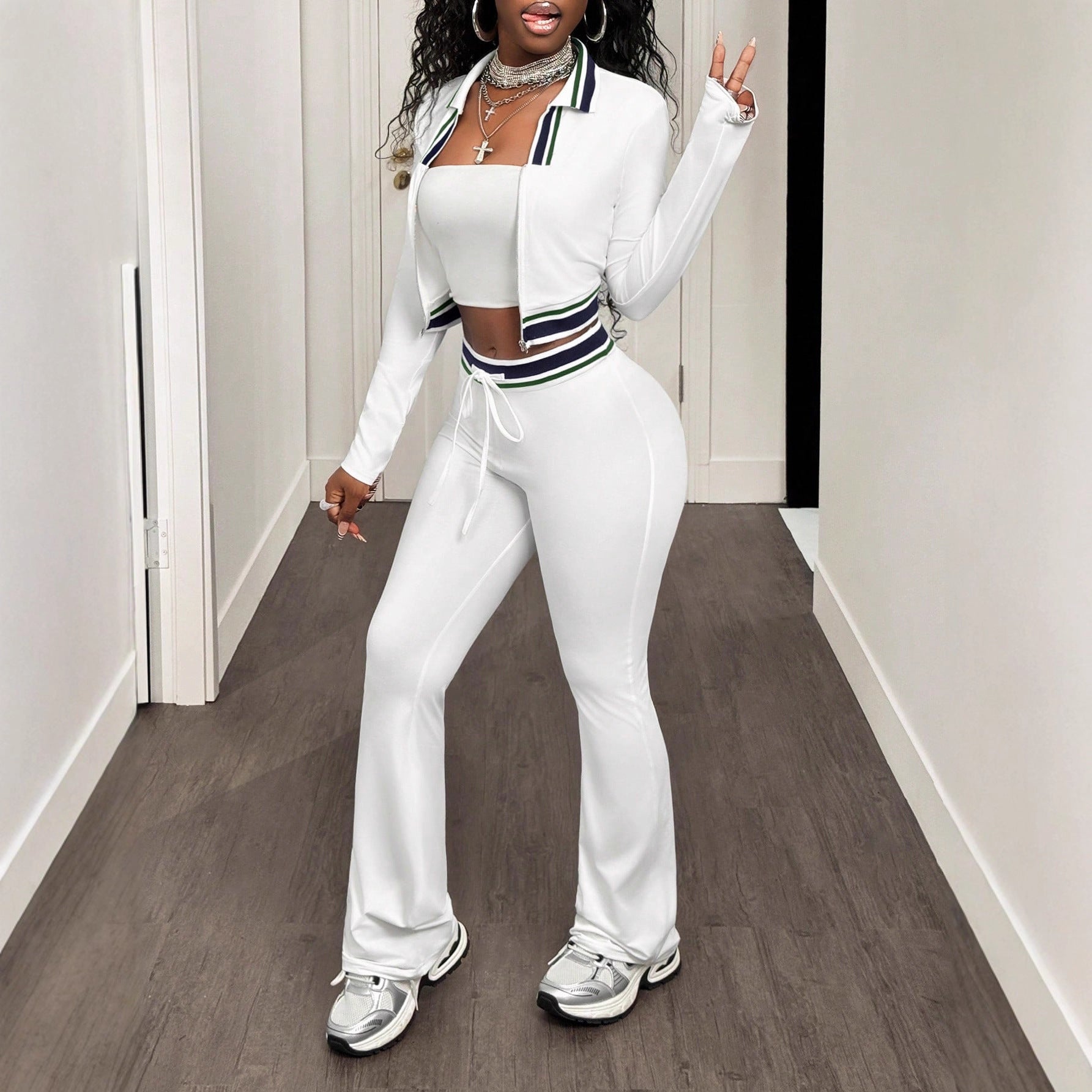 Crop Top And Tight-Fit Casual Sports Two-Piece Set