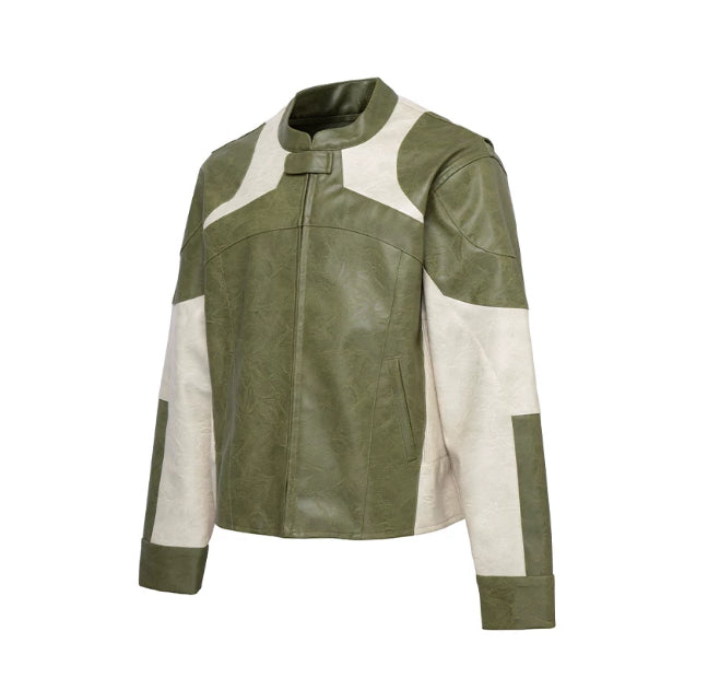 Distressed, Relaxed-fit Biker Leather Jacket