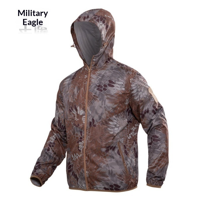 Quick-drying Camouflage Skin Suit Tactical Hooded Outdoor Windbreaker With Breathable Design