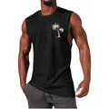 Coconut Tree Embroidery Vest Summer Beach Tank Tops Workout Muscle Men Sports Fitness T-shirt