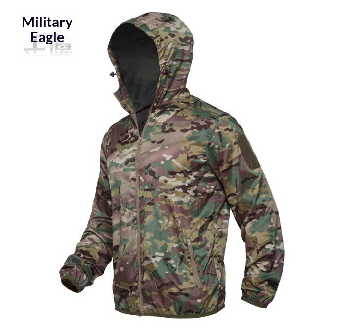 Quick-drying Camouflage Skin Suit Tactical Hooded Outdoor Windbreaker With Breathable Design