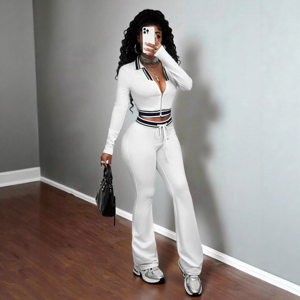 Crop Top And Tight-Fit Casual Sports Two-Piece Set