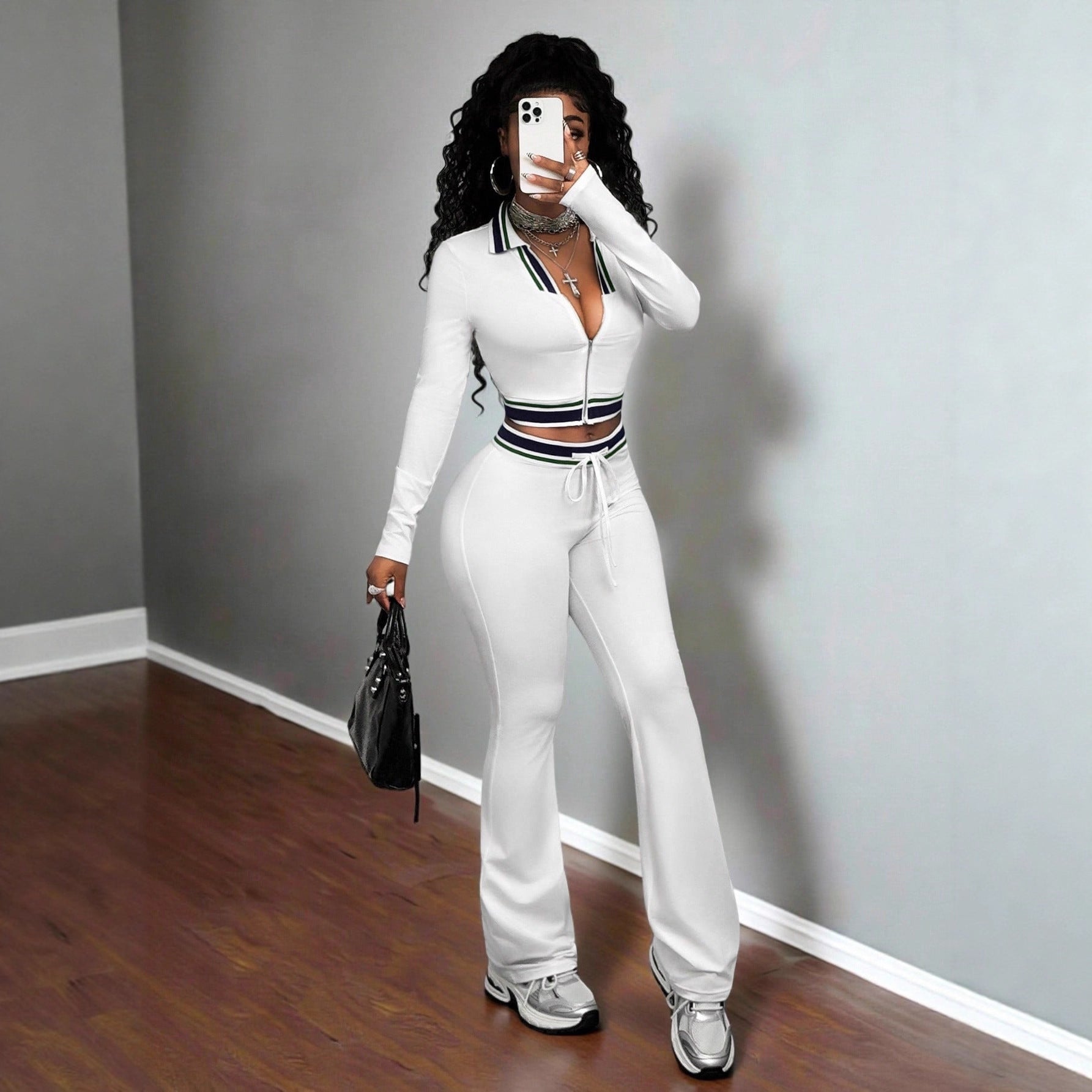 Crop Top And Tight-Fit Casual Sports Two-Piece Set