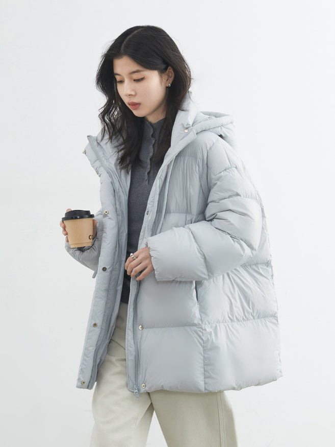 Mid-length 90 White Duck Down Puffer Coat With Hood Three-proof Jacket