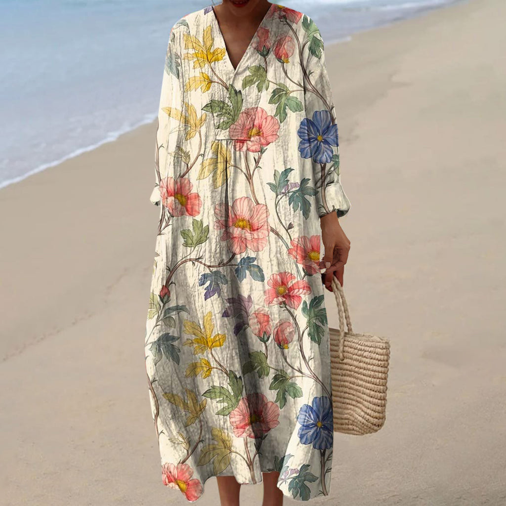 Long-sleeve Shirt  Womens Casual Floral Maxi Dress