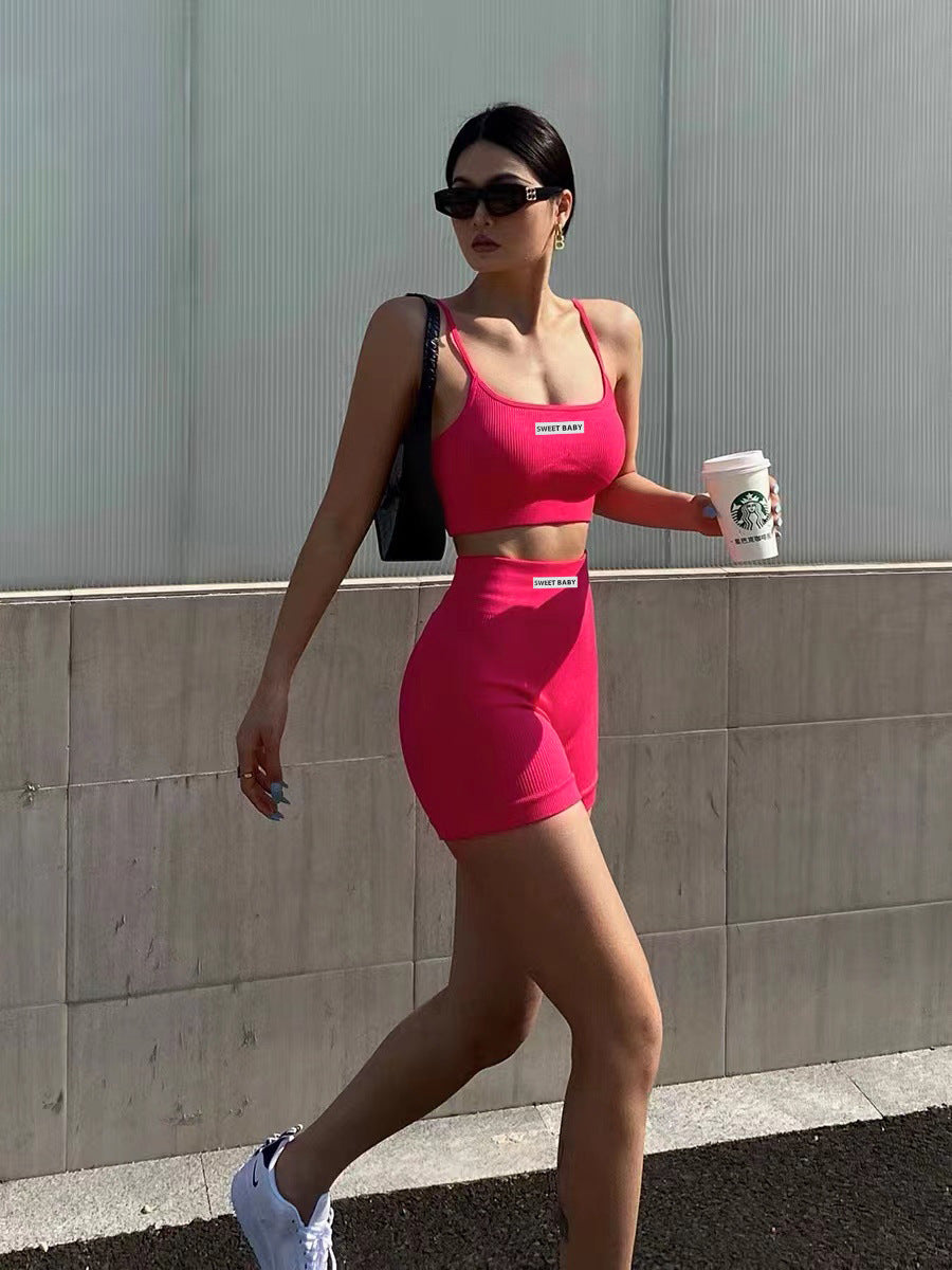 High Waist Strap Yoga Suit Women's Sports Bra