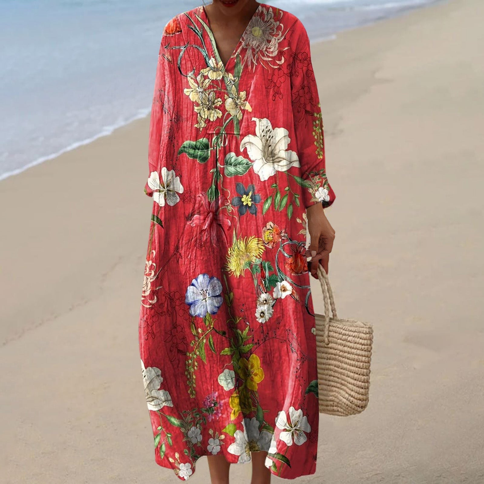 Long-sleeve Shirt  Womens Casual Floral Maxi Dress
