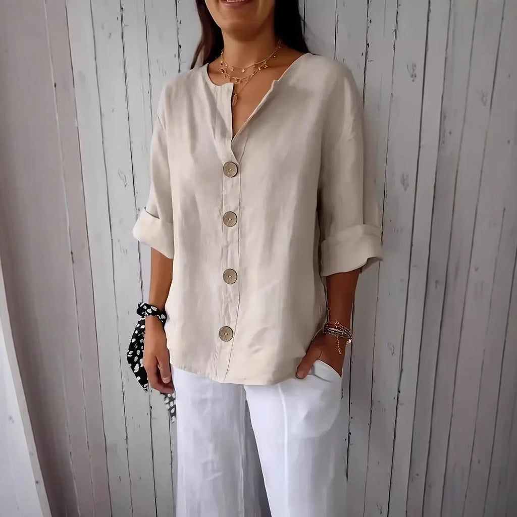 V-neck Pullover Shirt Fashion Casual Long-sleeved Top Women's Clothing