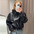 Retro Biker-Style Leather Jacket With Stand Collar Coats