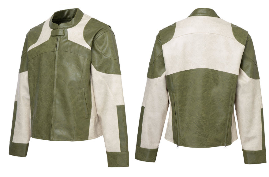 Distressed, Relaxed-fit Biker Leather Jacket