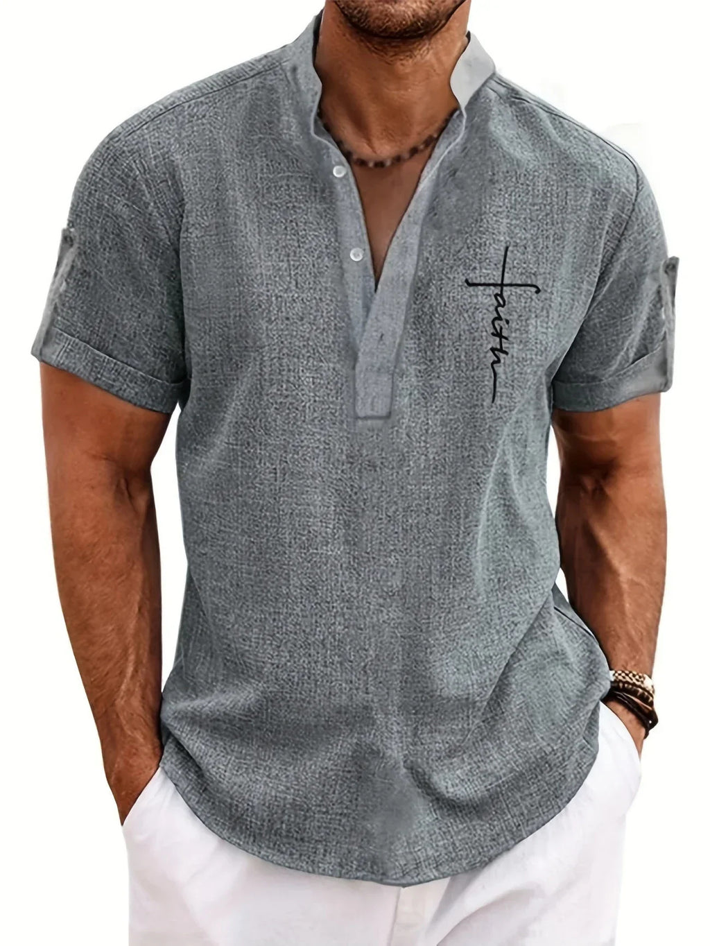 Men's casual suit 3D printed zipper short sleeved polo shirt