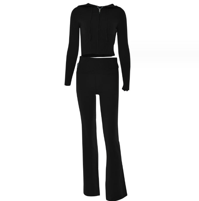 Hoodie Suit Sports Leisure Sexy Zip Long Sleeve Sweater And High Waist Long Pants Set Women's Clothing