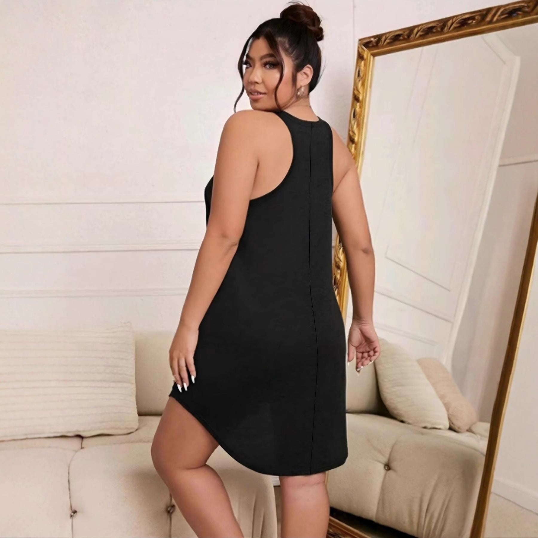 Womens Solid-Colored Crew-Neck Plus-Size I-Strap Tank Top