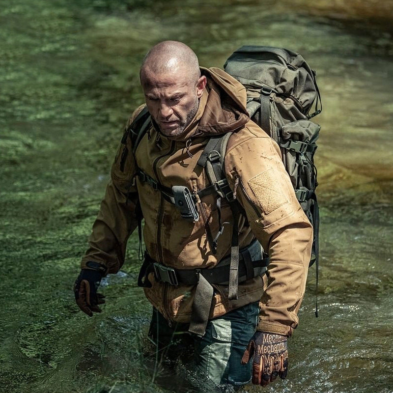 Soft-shell Tactical Hooded Adjustable Camouflage Trench Coat