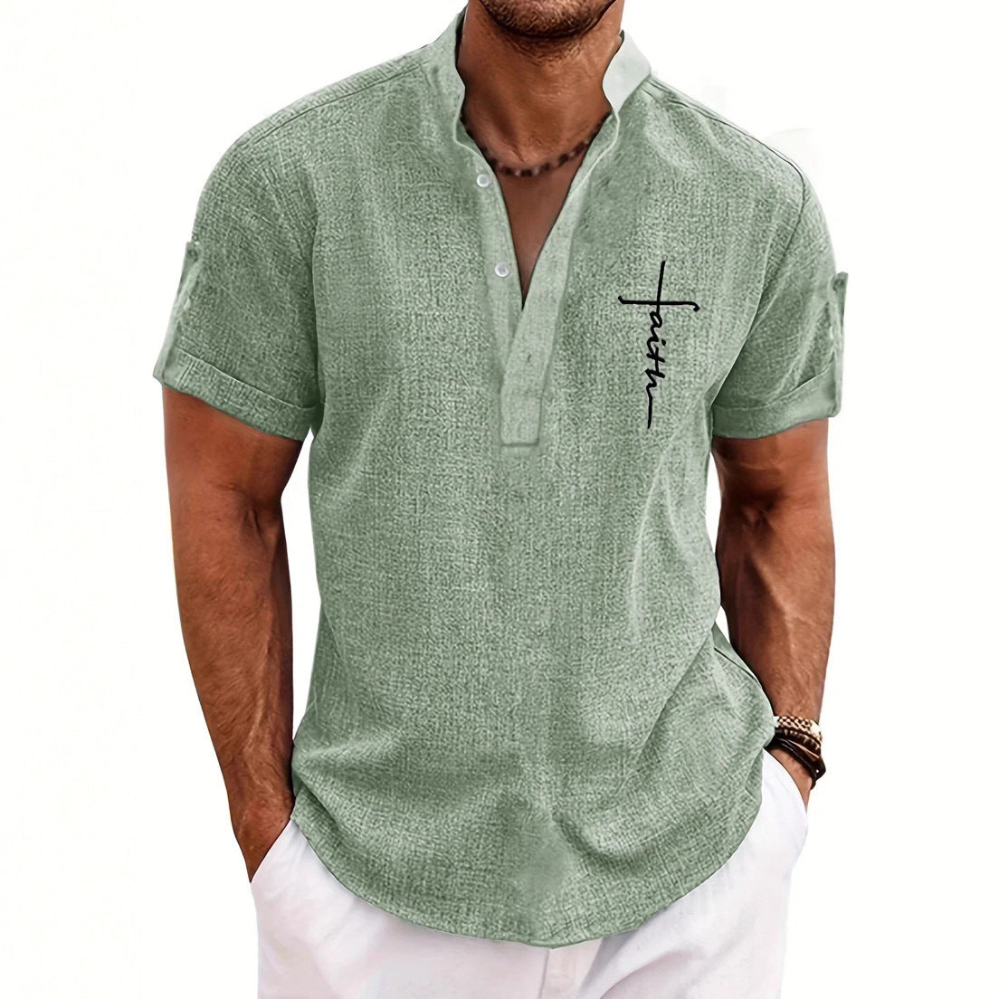 Men's casual suit 3D printed zipper short sleeved polo shirt