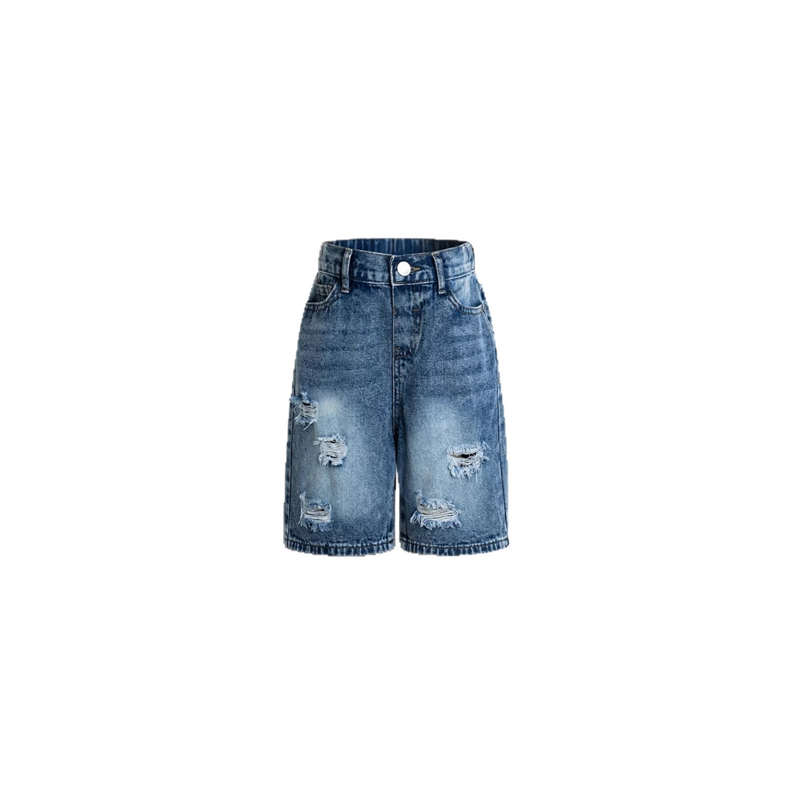 Street-style Distressed Wash Girls Denim Shorts