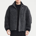 Mens Mixed-Color Wool Circle-Weave Overcoat With A Stand-Up Collar
